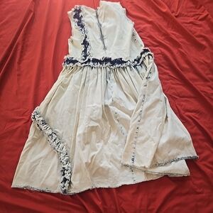 MSGM Cream and Navy Ruffle Midi Dress